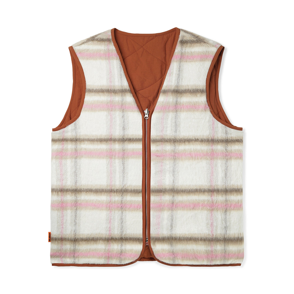 BUTTER REVERSIBLE HAIRY PLAID VEST BROWN / PINK