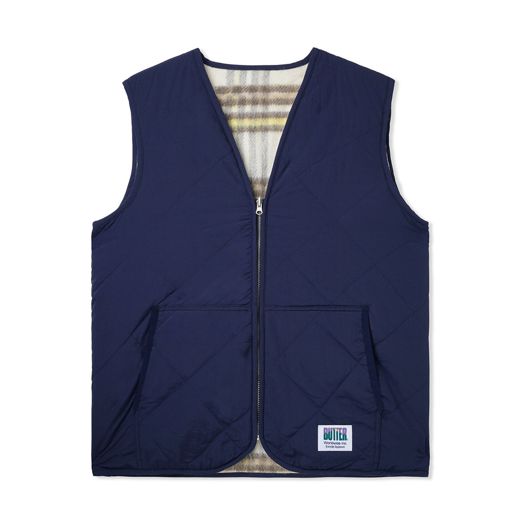 BUTTER REVERSIBLE HAIRY PLAID VEST NAVY / WHEAT